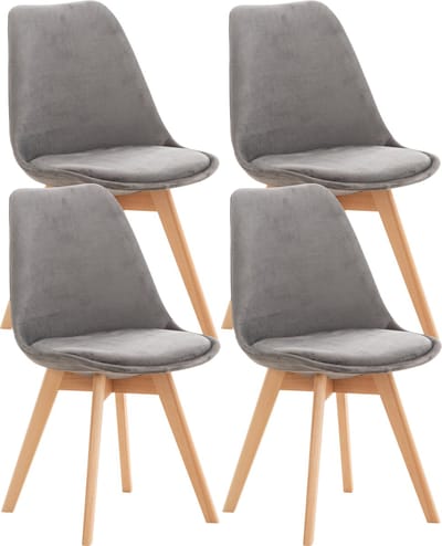 CLP 4-delige set Linares eetkamerstoelen met rugleuning en gestoffeerd op beukenhouten frame Fluweel/grijs