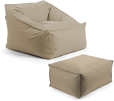 mokebo Tuinstoel met pouf 'Der Sunnyboy', Bean Bag met hocker en vulling of outdoor zitzak, tuinligbed of relaxliege in Khaki