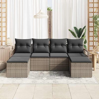vidaXL Bankstel met kussen met opslag 6 pcs Grijs poly rattan