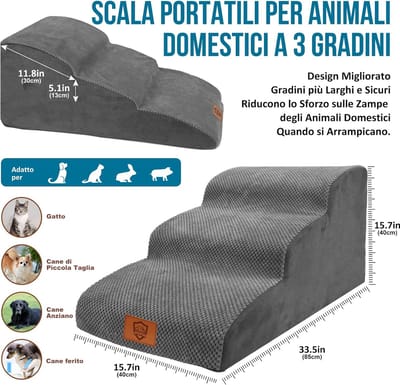 3-Traps Hondentrap, Afneembare Huisdiertrap voor Kleine Honden en Katten, Wasbaar, Draagbare Huisdierentrap, Dog Stairs voor Bank, Bed, Kattentrap van Spons, Stuur 1 Pluisrol