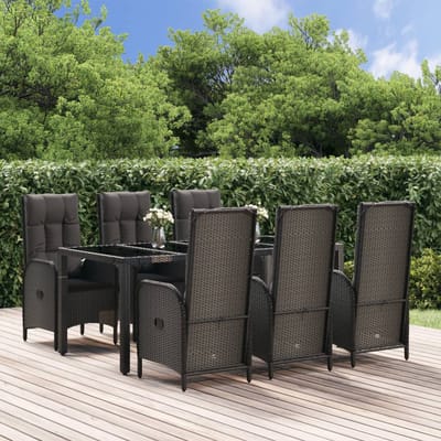 vidaXL - 7-delige - Tuinset - met - kussens - poly - rattan - zwart - en - grijs