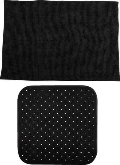 MSV Douche anti-slip mat en droogloop mat - Sevilla badkamer set - rubber/microvezel - zwart