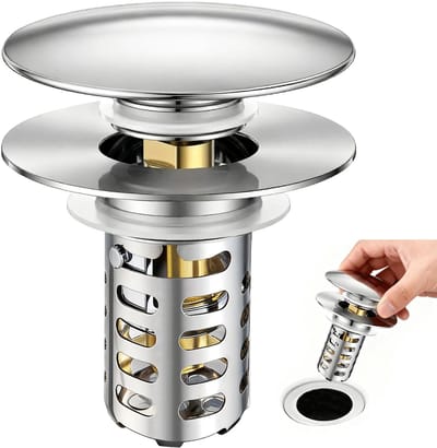 Dailygoods- Afvoerstop Universeel - Pop-Up Mechanisme - Verstoppingswerend Messing Filter - Voor Wastafel/Bidet/Bad - Inclusief Pakkingen - Diameter 30-55mm - Afvoerplug