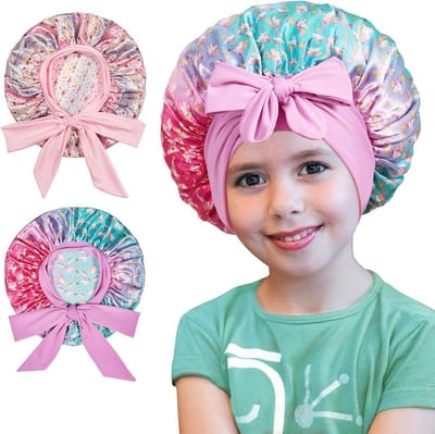 Satin Zijde Slaapmuts voor Meisjes - 2 Stuks, Ideaal voor Baby's en Peuters, Comfortabel en Ademend