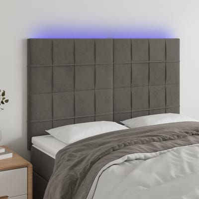 vidaXL - Hoofdbord - LED - 144x5x118/128 - cm - fluweel - donkergrijs