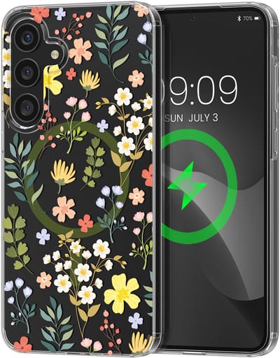 kwmobile Kristalheldere hardcase compatibel met Samsung Galaxy A55 5G Hoesje – compatibel met MagSafe – Acryl hoesje met TPU-rand – Charmante bloemen design