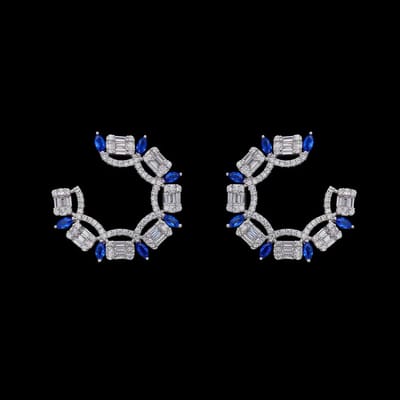 Victoria Valenza 925 Sterling Zilveren Waaier Oorbellen met Blauwe Zirkonia Stenen - Oorhangers - 925 sterling zilver - Zilverkleurig - Zirkonia