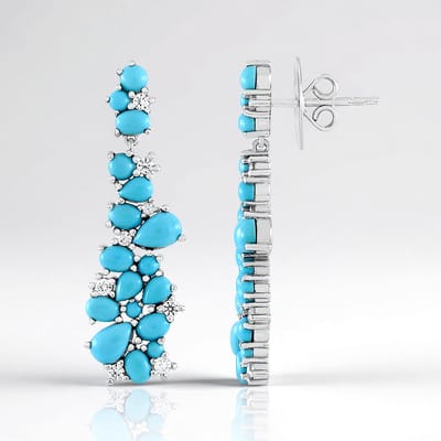 Cavill - Lange Druppelvormige Oorbellen - 925 Sterling Zilver - Sleeping Beauty Turkoois 5,3 ct - Handgemaakt - Zirkonia Accent - Elegante Sieraad
