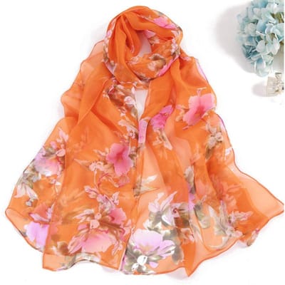 Écharpe décorative imprimée en mousseline de soie pour femme, longue et tendance, pour l'hiver 155-45Cm orange