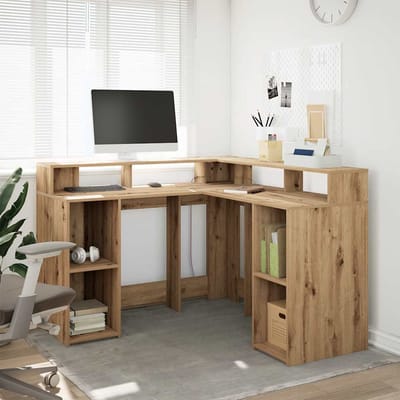 vidaXL - Bureau - met - LED-verlichting - 130x130x91 - cm - hout - artisanaal - eiken