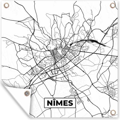 Tuin poster Stadskaart - Plattegrond - Kaart - Frankrijk - Nîmes - Zwart wit - 200x200 cm - Tuindoek