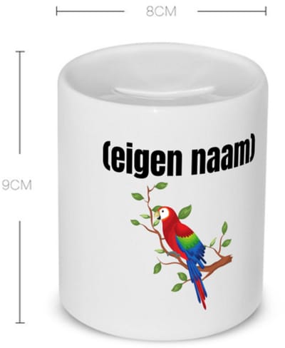 Akyol - papegaai op een tak met eigen naam Spaarpot - Papegaai - papegaai liefhebbers - iemand die houdt van papegaaien - verjaardag - cadeau - kado - 350 ML inhoud