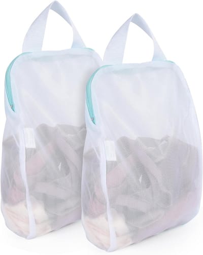2 Stuks Wasnetten met Handvatten, 10 x 12 Inch Waszakken voor Wasmachine, Ideaal voor Ondergoed, Lingerie en Babykleding