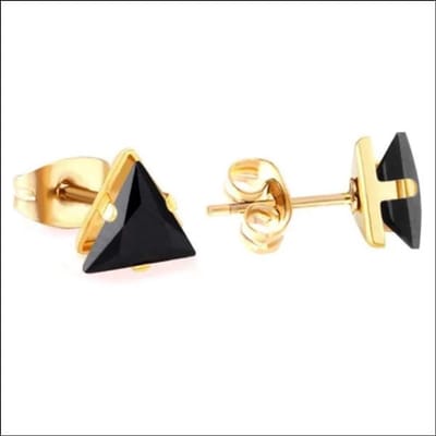 Aramat Jewels | Oorbellen | RVS Zweerknopjes Driehoek Zirkonia - Geometrische Studs | Goudkleurig / 6 mm / Zwart | |3mm | Staal | Kinderen, Volwassenen | Verkleurd niet