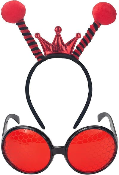 Dailygoods- Bijenkostuum Dames - Antenne/Haarband - Rode Bijenbril - Grappig Kostuum - Halloween/Karnaval - Flexibele Accessoires - Carnavalskostuum