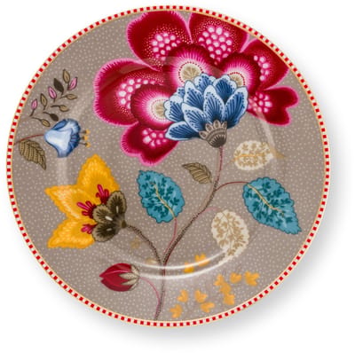 Pip Studio - Gebaksbord Blooming Tales - Bruin met bloem - Gouden randje