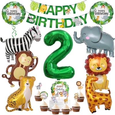 Jungle Decoratie Set - Safari Feestartikelen - Verjaardag Vieren - 17 Delige Set - 2 Jaar - Multicolor