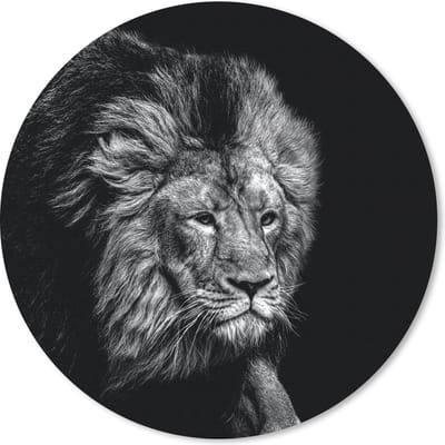 Muismat rond 20x20 cm - Mousepad Leeuw - Dieren - Zwart - Wit - Ronde muismatten