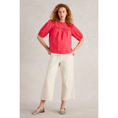 White Stuff Lexi Cotton Broderie Top Bright Pink Taglia: 18 | Magliette intime Outlet | Donna | Rosa