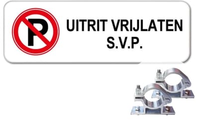 Bord Uitrit Vrijlaten - Weerbestendig Aluminium - 40x15 cm - Bevestiging: Met paalbeugels Ø48mm