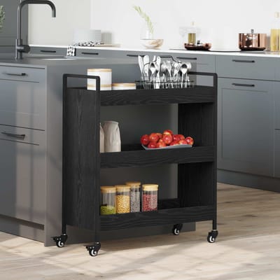 vidaXL - Keuken - Trolley - Zwart - Eiken - 70 - x - 30 - x - 82 - cm - Bewerkt - hout