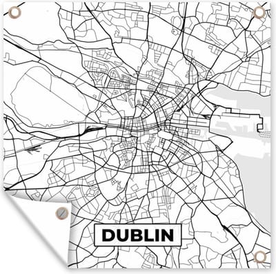 Tuin poster Kaart - Dublin - Stadskaart - Zwart Wit - Plattegrond - 200x200 cm - Tuindoek