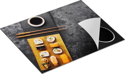 Chefcare Inductie Beschermer Sushi met Soja Saus op een Marmer - 65x50 cm - Afdekplaat Inductie - Kookplaat Beschermer - Inductie Mat