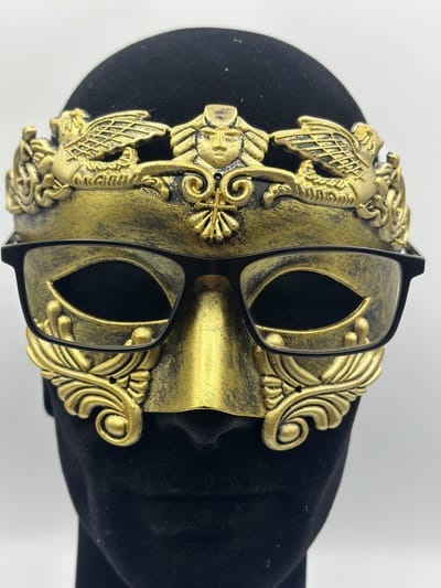 Venetiaans masker voor mannen in goud - Feest Masker voor mannen met bril en zonder bril- Toppers 2025 kleding - Gala Masker in de Grieks Romeinse stijl - Goud maar fout party