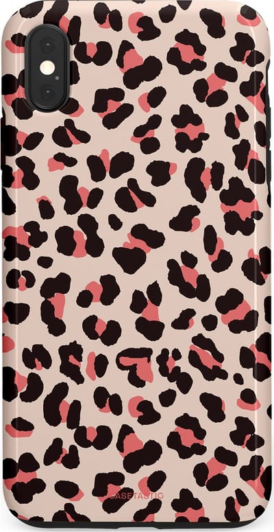 Casetastic hoesje geschikt voor Apple iPhone XS Max - Dubbellaagse bescherming - Tropische Panter - Fashion Case - Zand Zwart Koraal