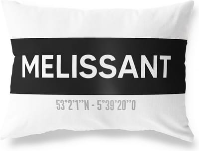 Tuinkussen MELISSANT - ZUID-HOLLAND met coördinaten - Buitenkussen - Bootkussen - Weerbestendig - Jouw Plaats - Studio216 - Modern - Zwart-Wit - 50x30cm