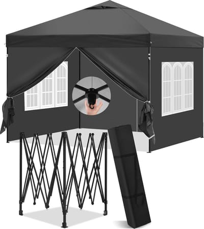 Vouwpaviljoen Met Zijwanden - Partytent Tuin - Buitenfeestjes Organiseren - Waterdicht UV-beschermend - 3 x 3 Meter - Antraciet