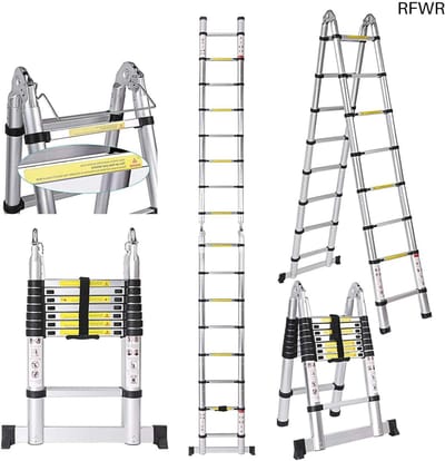 RFWR® Telescopische Aluminium Ladder - 5 Meter Vouwladder met 150 kg Maximale Belastbaarheid
