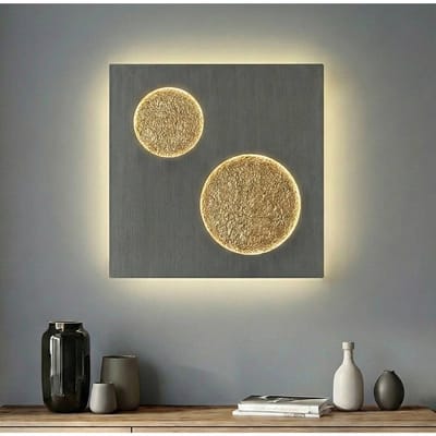 Lucande LED wandlamp Delin, grijs/goud, 55 x 55 cm, dimbaar