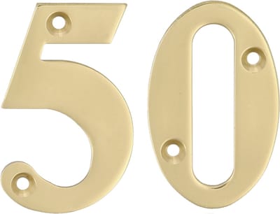 AMIG Huisnummer 50 - massief messing - 5cm - incl. bijpassende schroeven - gepolijst - goudkleur
