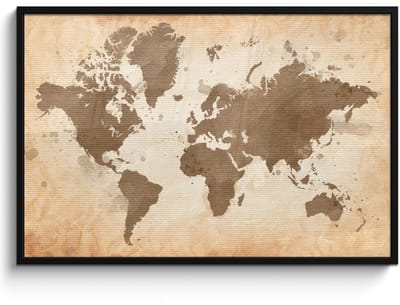 Poster in lijst - Fotolijst 120x80 cm - Posters - Wereldkaart - Beige - Bruin - Posterlijst zwart - Decoratie - Wanddecoratie woonkamer - Muurdecoratie slaapkamer