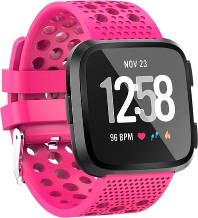 By Qubix - Compatible Fitbit bandje - Siliconen Bandje Geventileerd geschikt voor Fitbit Versa 1 / 2 & Lite - Roze Smartwatchbandje bandje Armband Polsband Strap Band Watchband