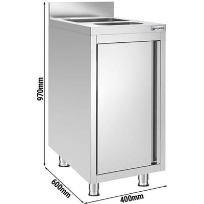GGM Gastro Spülschrank - Edelstahl - 400x600mm - mit Spülbecken & Mülleimer