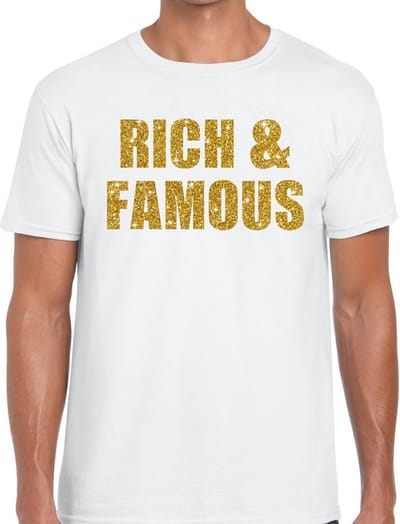 Rich and Famous gouden glitter tekst t-shirt wit heren - heren shirt Rich and Famous S