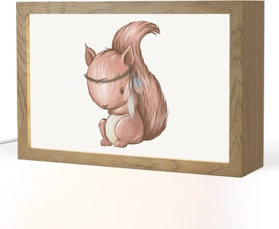 Nachtlampje 30x20 cm - Kinder lampje - Eekhoorn - Dier - Bosdieren - Bruin - Tafellamp kinderkamer - Slaapkamer lamp - Bedlamp kinderen - Kinderlampje stopcontact - Wandlamp babykamer - Nachtlampjes