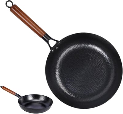 Koekenpan - Grillpan - Thuis en buiten koken - Coatingvrij ontwerp - 28 cm - Zwart