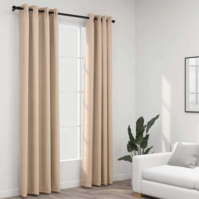 vidaXL - Gordijnen - linnen-look - verduisterend - ogen - 2 - st - 140x225 - cm - beige