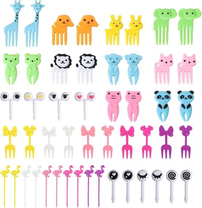 Mini Cartoon Fruit Forks - 50 Stuks Herbruikbare Plastic Prikkers voor Salades, Desserts en Party Decoraties