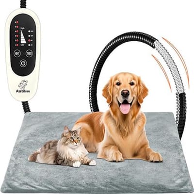 Verwarmingskussen voor Huisdieren – 6 Temperatuurstanden (30–55 °C), 4-Timer Opties & Thermostaat – Elektrische Warmtemat voor Katten en Honden, Oververhittingsbeveiliging & Wasbare Hoes