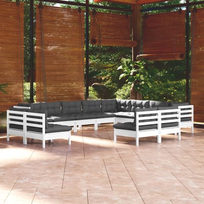 vidaXL - 12-delige - Loungeset - met - kussens - massief - grenenhout - wit
