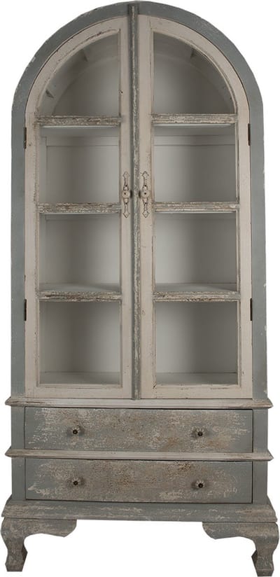 Clayre & Eef Vitrinekast 95x41x200 cm Grijs Beige Hout