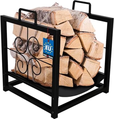 KOTARBAU® Brandhoutrek, Haardhoutrek, 35,5x35,5x41 cm, Houtstapelaar, Haardhout Opslag, Haardhoutopslag, met Handgrepen, Poedergecoat Staal, Zwart, Haardhoutrek voor Binnen