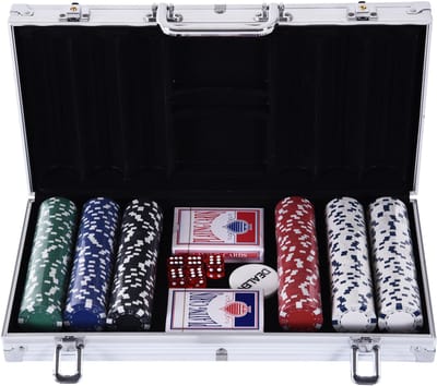 1 stuks - professionele aluminium pokercase - pokerset - met 300 chips en twee sets kaarten - geschikt voor Texas Hold'em en Blackjack.