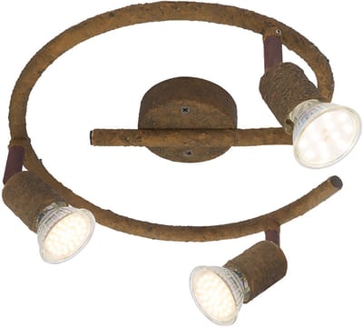 Plafondspot LED plafondlamp Binnen spotverlichting drie beweegbare spots, roestkleurig metaal, e-vormige arm, x H 28 x 15 cm