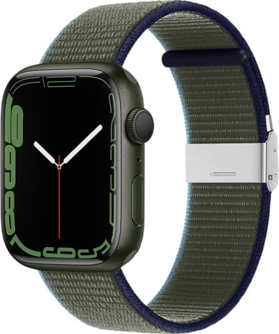 Nylon bandje - geschikt voor Apple Watches 1/2/3/4/5/6/7/8/9/SE/SE 2 en SE met case size 38 mm / 40 mm / 41 mm en Watch 10 (42 mm) - olijfgroen