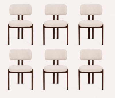 Eetkamerstoel Myra- Japandi design- set van 6 stuks- Beige Structuurstof- Zetelsenbedden Tafel en Stoel